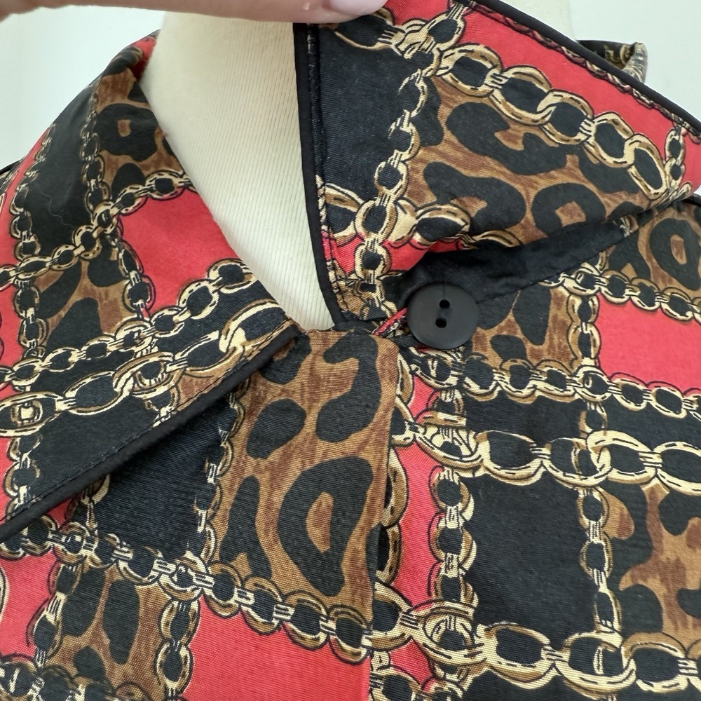 Vintage Anna and Frank 100% Silk Button Down Blouse Leopard Chain Classic Size L - Picture 8 of 12